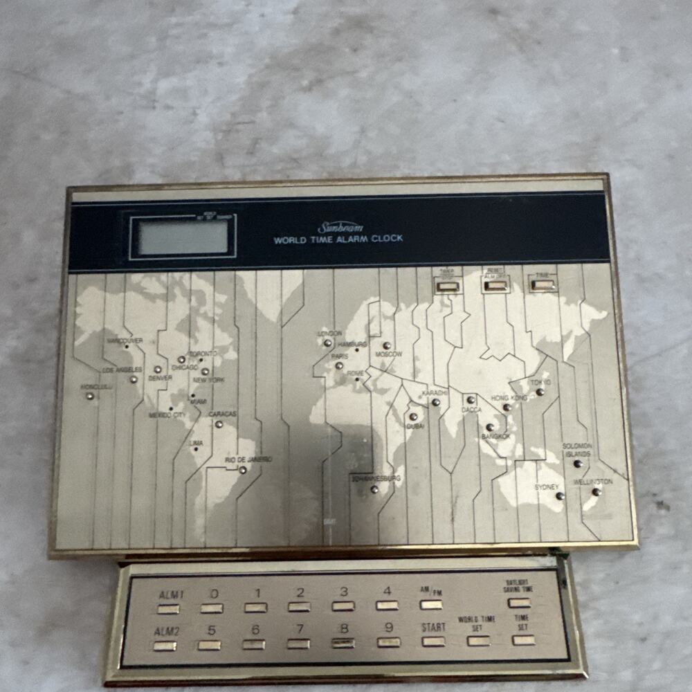 Sunbeam World Time Alarm Clock Model 887-66-C Digital Battery Operated Vintage